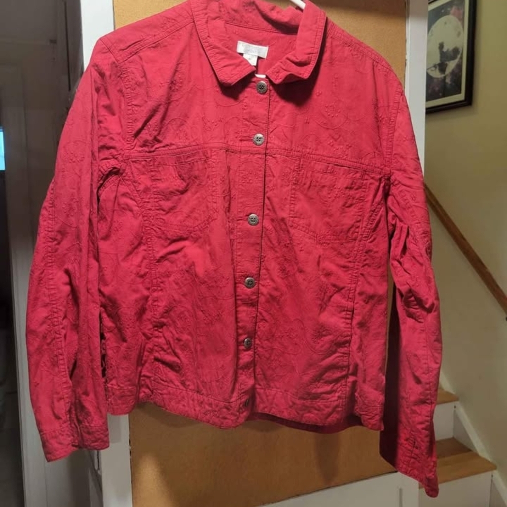 Christopher & Banks Red Button-Down With Subtle Embroidered Design Size XL
